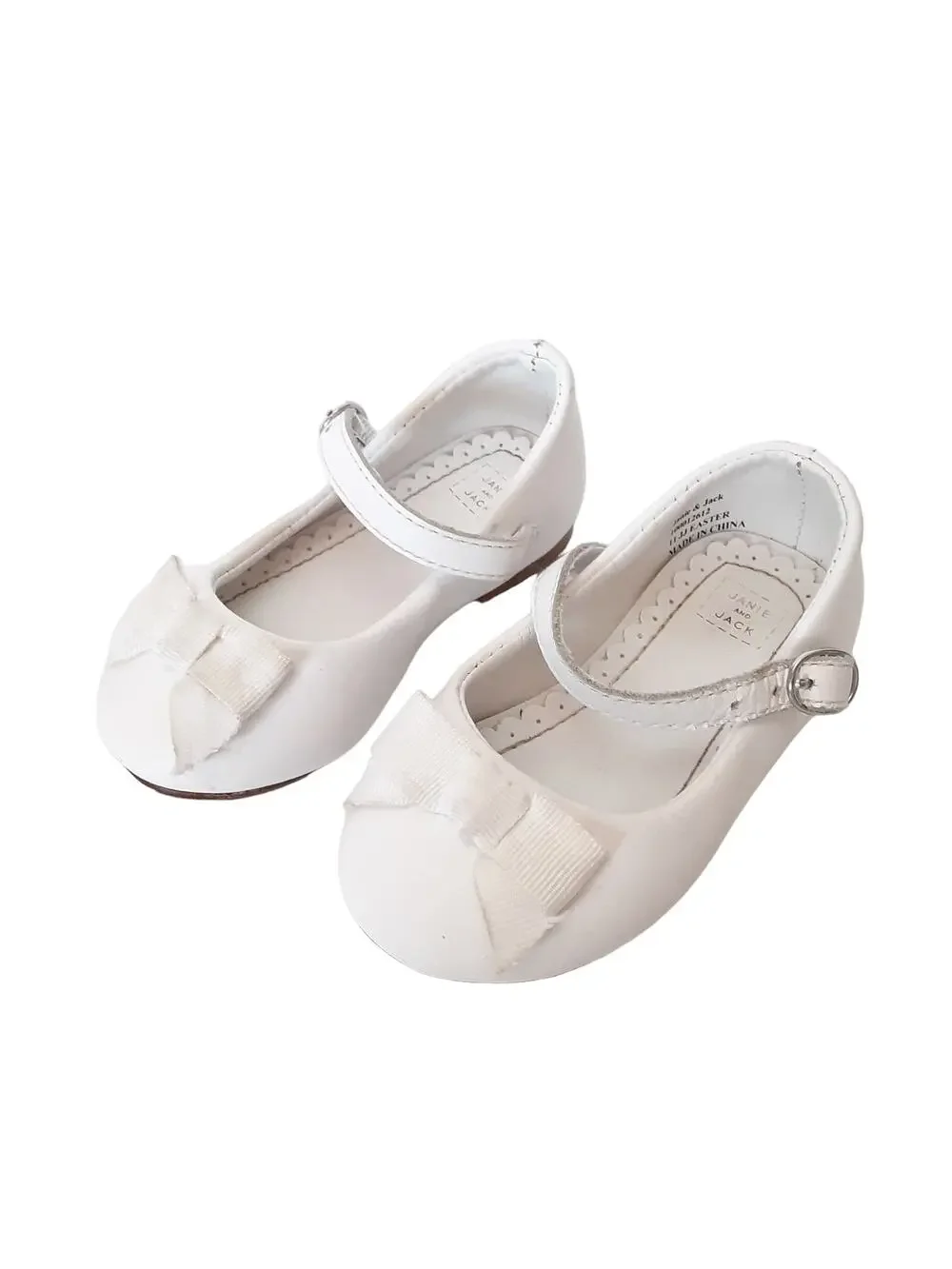 Janie & Jack Girls 11 JJ Easter White Mary Janes Top Strap Kids Leather Flats